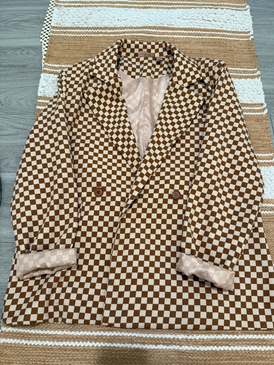 willow & root Jackets & Blazers - Willow & Root Checked Brown & White Double-Breasted Blazer